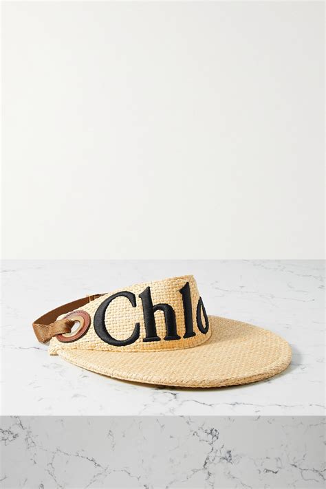 Woody Visor Hat In Raffia, Chloé Ribbon, Brass & Leather